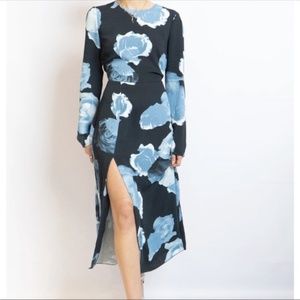 Aritzia Babaton Rose Floral Side Slit Button Back Midi Dress
